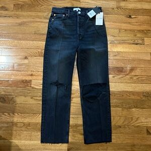 Re/Done 70s Stove Pipe Jeans in Faded Coal with Rips
